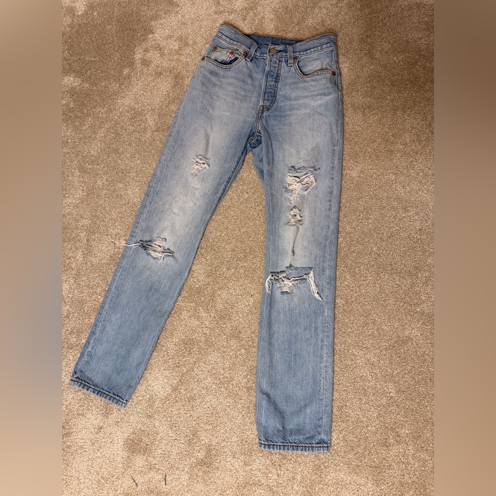 501 Premium Women's Straight Leg Jeans - Light Blue-Measurements on Pictures - Picture 2 of 9